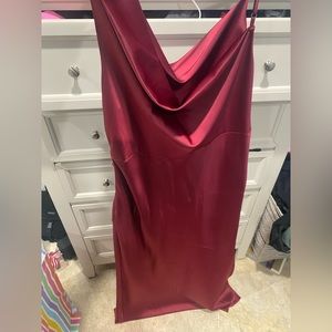 One Shoulder Cowl Neck Satin Maxi Dress